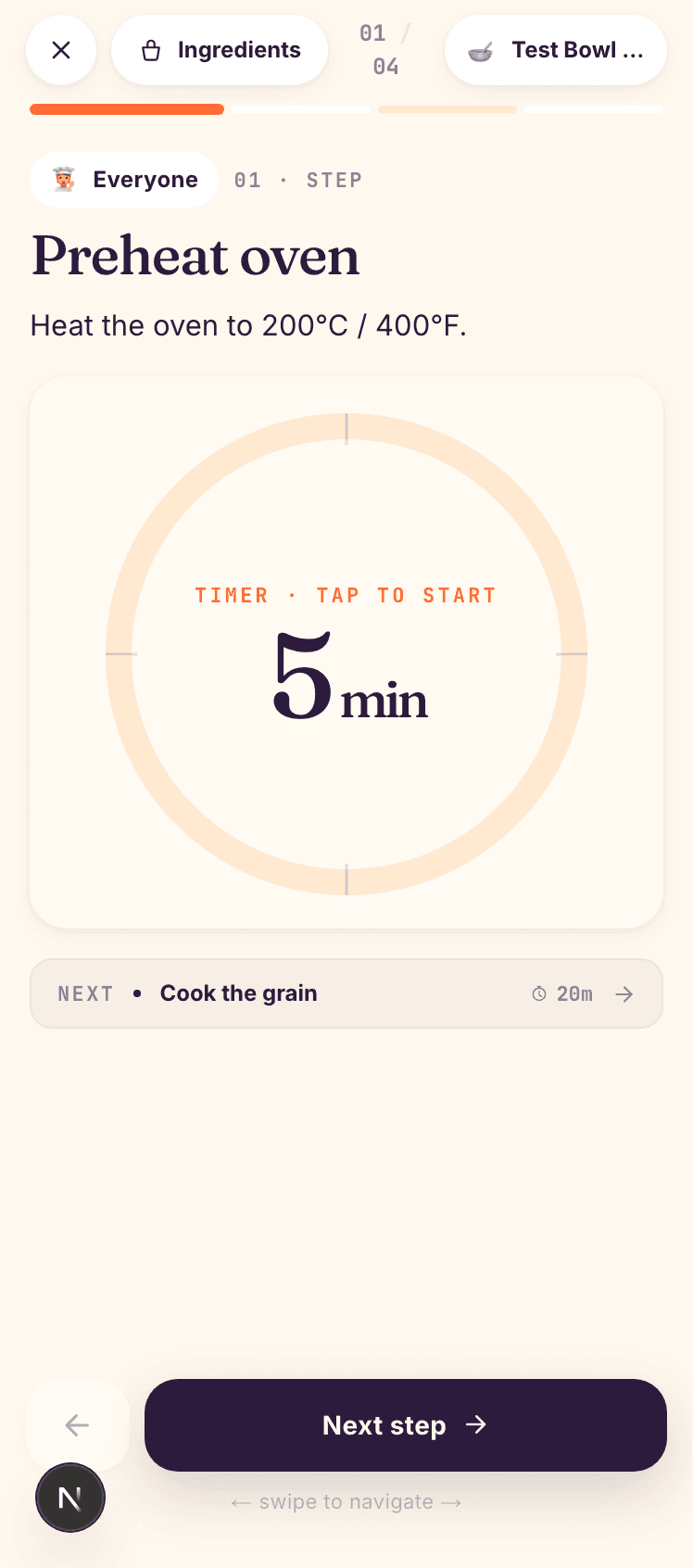 Cook mode — parallel chicken saag + chana saag timers